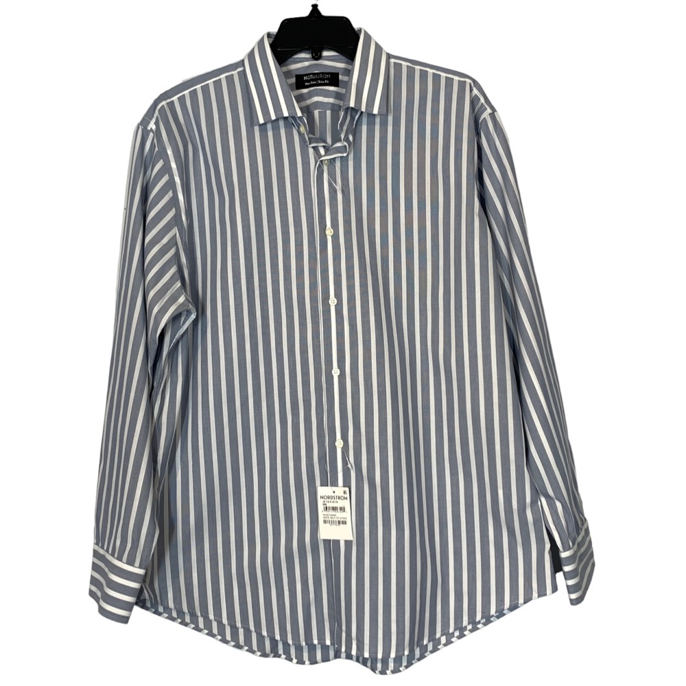 Nordstrom Button-Up Dress Shirt  in White and Navy Striped